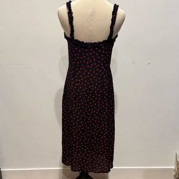 Realisation Par The Juliet - Italia Spot Black Midi Dress Red Polka Dots Medium - Picture 7 of 8